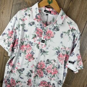 Bad Birdie Core Polo Spring Showers Floral Print Golf Shirt NWT Men Size XL